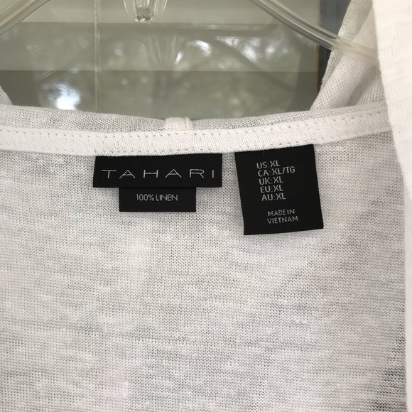 Tahari 100% Linen Ivory Open Front Topper Jacket with Hood Hoodie Size XL - Picture 8 of 9